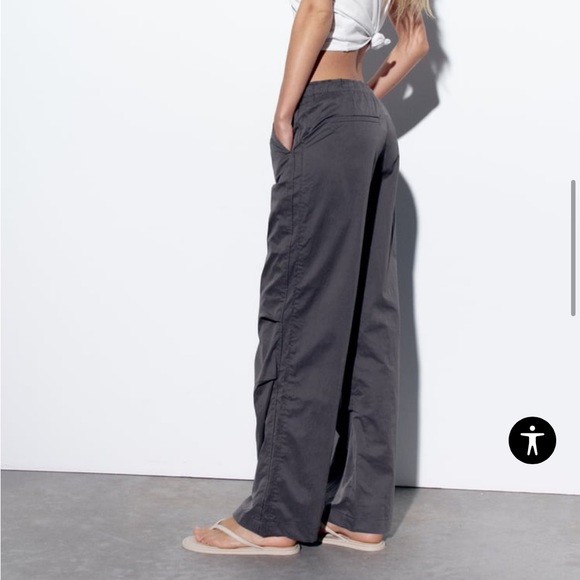 Zara Nylon Grey Parachute Pants NWOT - Picture 3 of 5